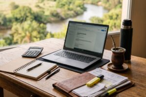 Steuern in Paraguay, Taschenrechner und Unterlagen auf einem Tisch